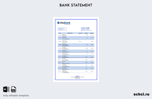 цифровая загрузка шаблона слова банковской выписки AtaBank в Азербайджане